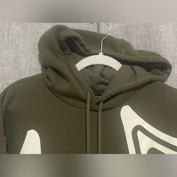 True Religion Kalamata Collegiate Pull Over Crop Sweat Hoodie-SMALL--in olive - Picture 2 of 4